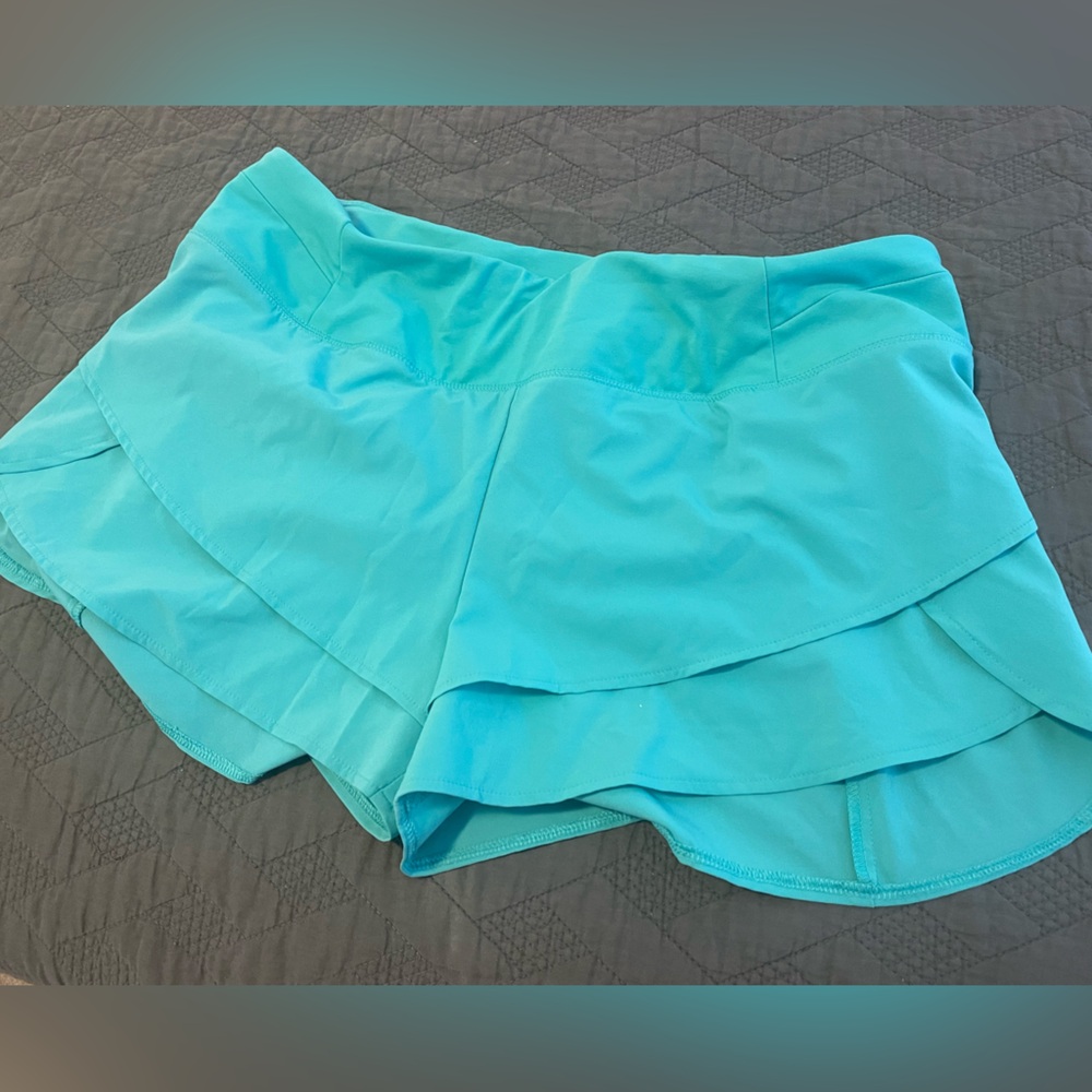 Aqua blue shorts, flowy and stretchy